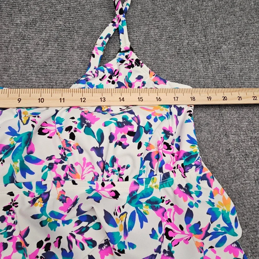 Island Escape Women Tankini Top Tiered Ruffle Underwire Floral White Multi 20W - Picture 5 of 8
